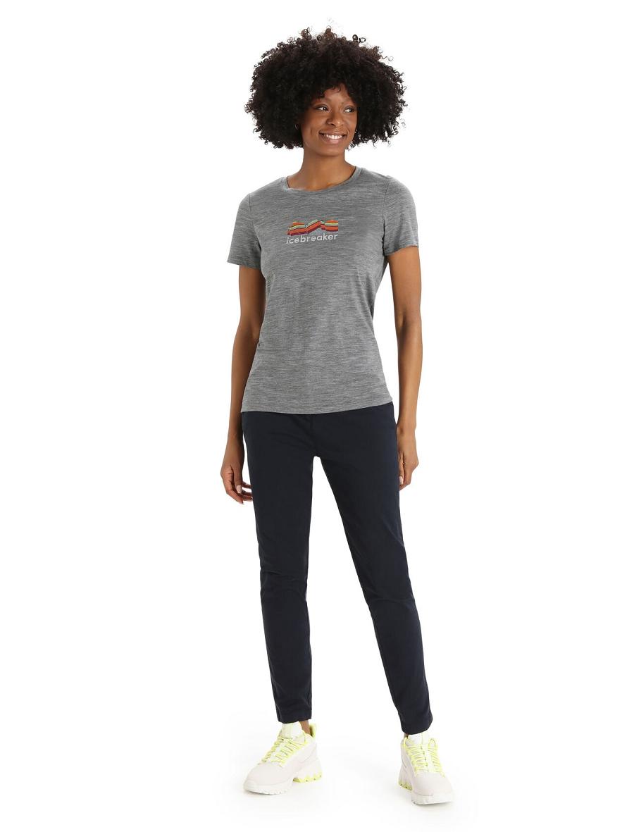 Women's Icebreaker Merino Tech Lite II Short Sleeve Mountain Geology T Shirts Gritstone Heather | CA 1339EBCX